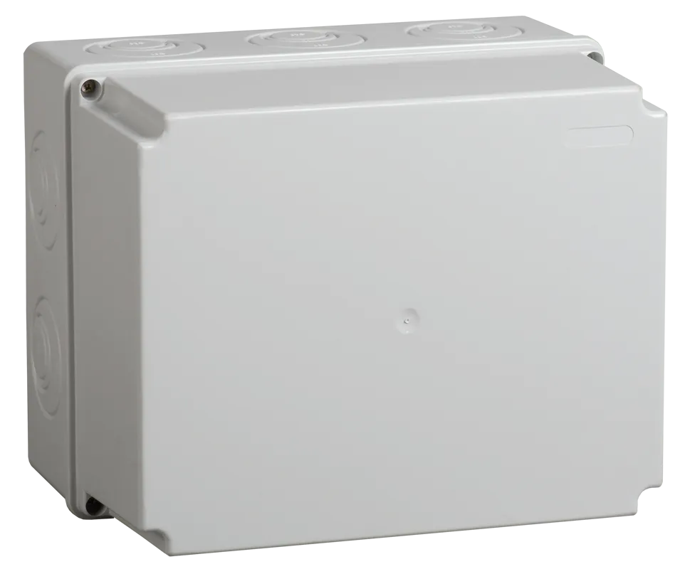 Коробка распаячная КМ41274 для открытой проводки безгалогенная (HF) 240х195х165мм IP55 5 вводов серая IEK