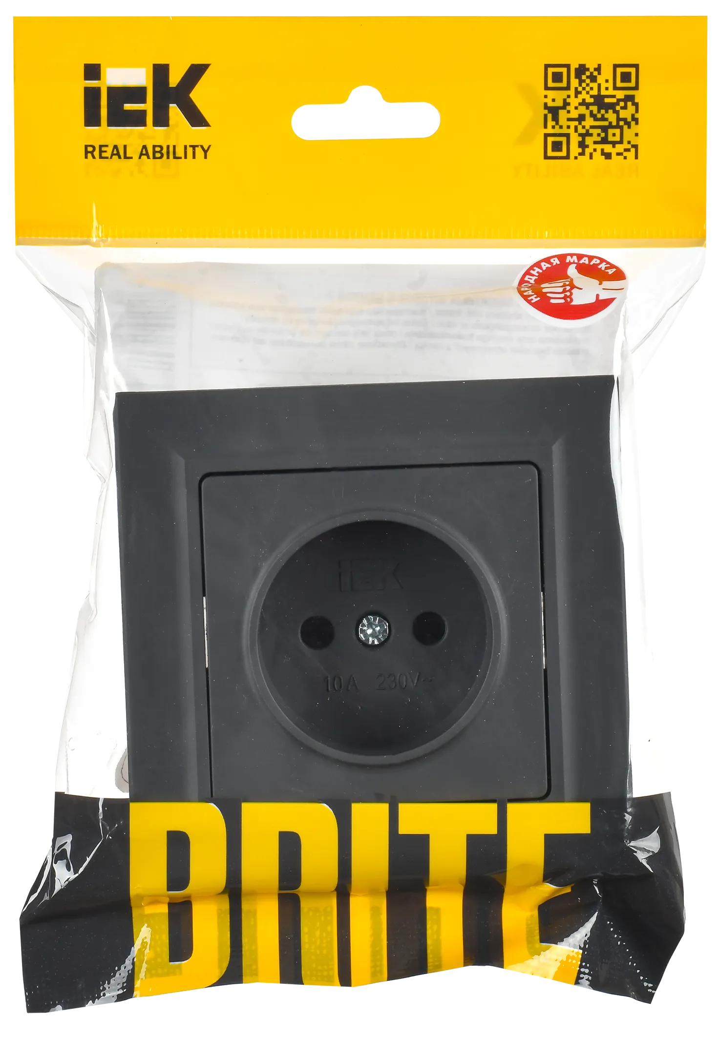 BRITE Розетка 1-местная без заземления без защитных шторок 10А в сб. РСР10-1-0-БрГ графит IEK - Фото 2