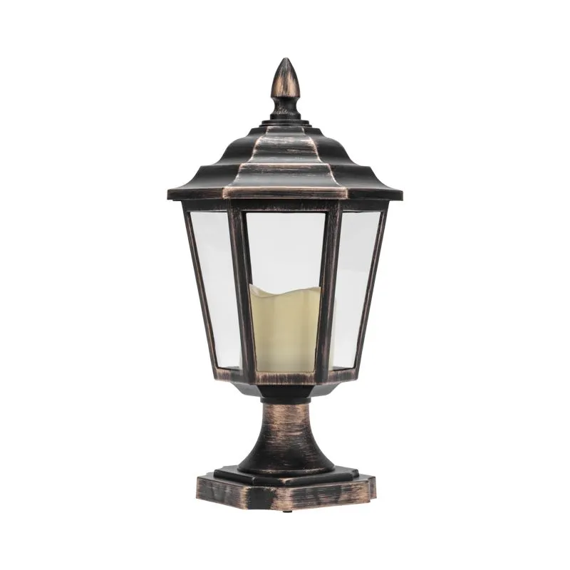 Декоративный фонарь на подставке со свечкой, бронзовый корпус, размер 14,5х17х31см, цвет теплый белый - Фото 3