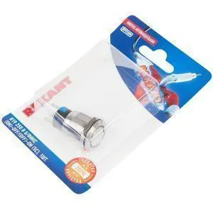 Кнопка  антивандальная Ø19 250В Б/Фикс (5с) (ON)-OFF/(OFF)-ON синяя (A19-C1) REXANT (в упак. 1шт.) - Фото 2