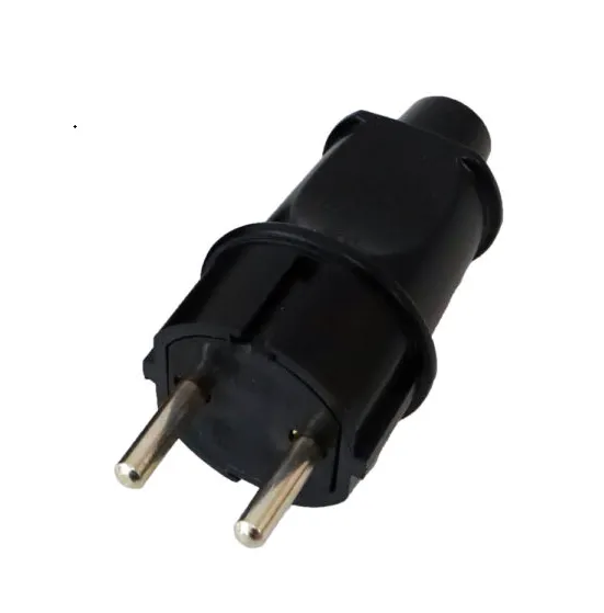 Вилка прямая без заземляющиго контакта IP20, УХЛ4, 250 В, 16А, каучук, черная