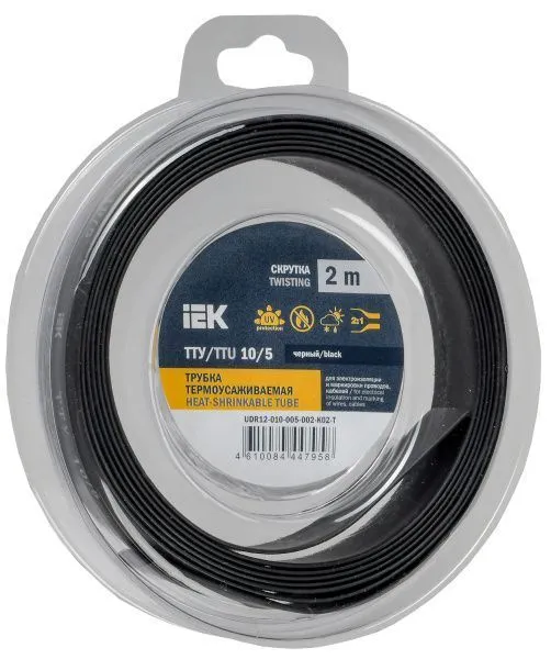 Трубка термоусадочная ТТУ нг-LS 10/5 черная (2м/упак) IEK UDR12-010-005-002-K02-T
