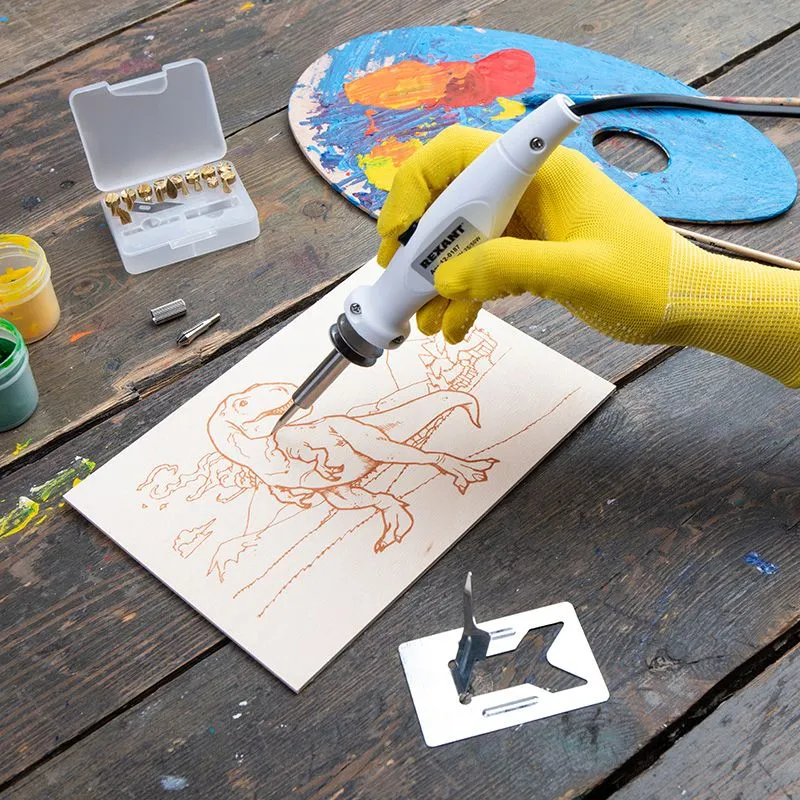 Выжигатель (набор паяльник - выжигатель), пирограф, 30/50Вт, 230В, 420-500°C, 21 насадка + подставка, коробка REXANT - Фото 2