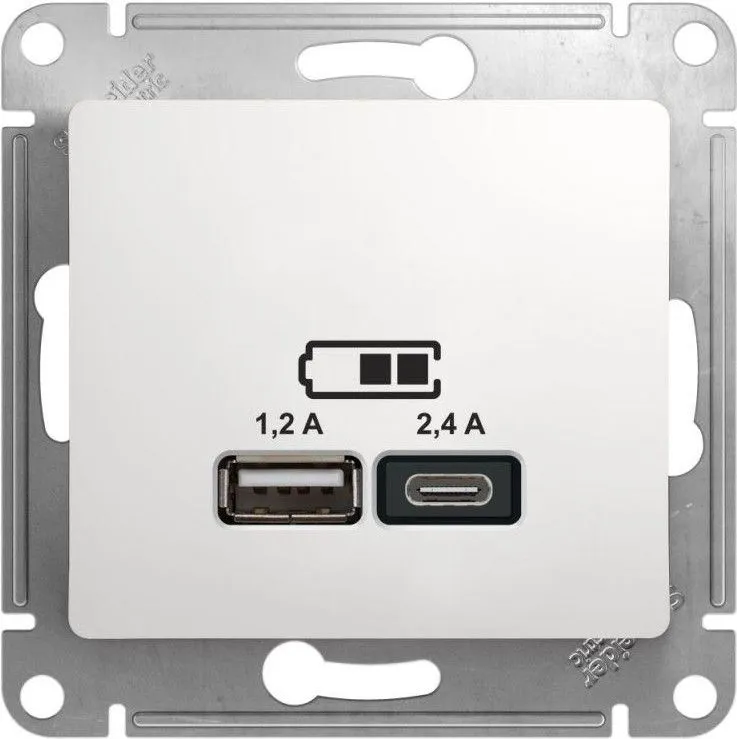 Розетка USB Glossa тип A+C 5В/2.4А 2х5В/1.2А механизм бел. SE GSL000139