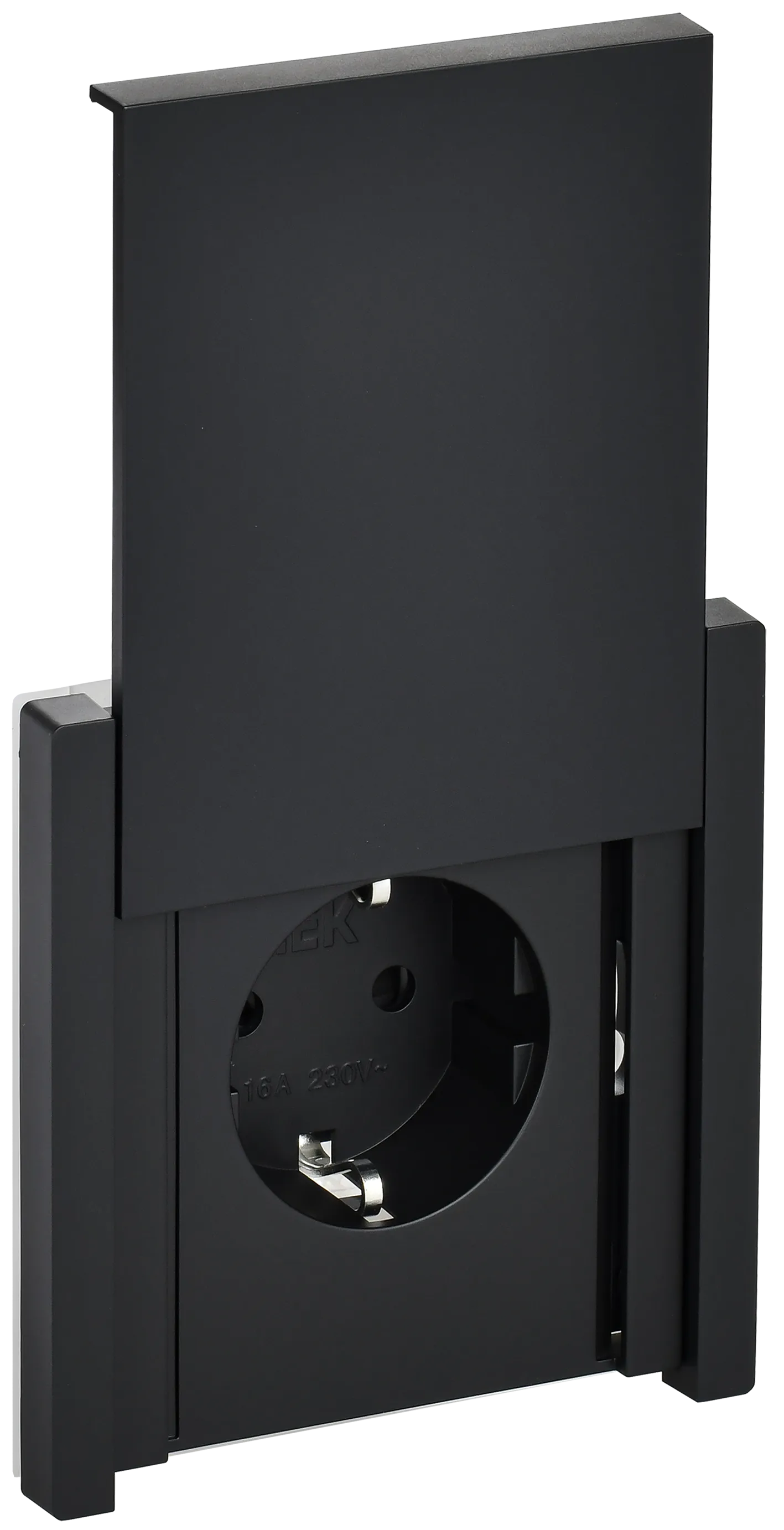 FORTE&PIANO Розетка 1-местная с заземлением с защитными шторками и крышкой безвинтовое крепление 16А IP44 FP119 черный IEK