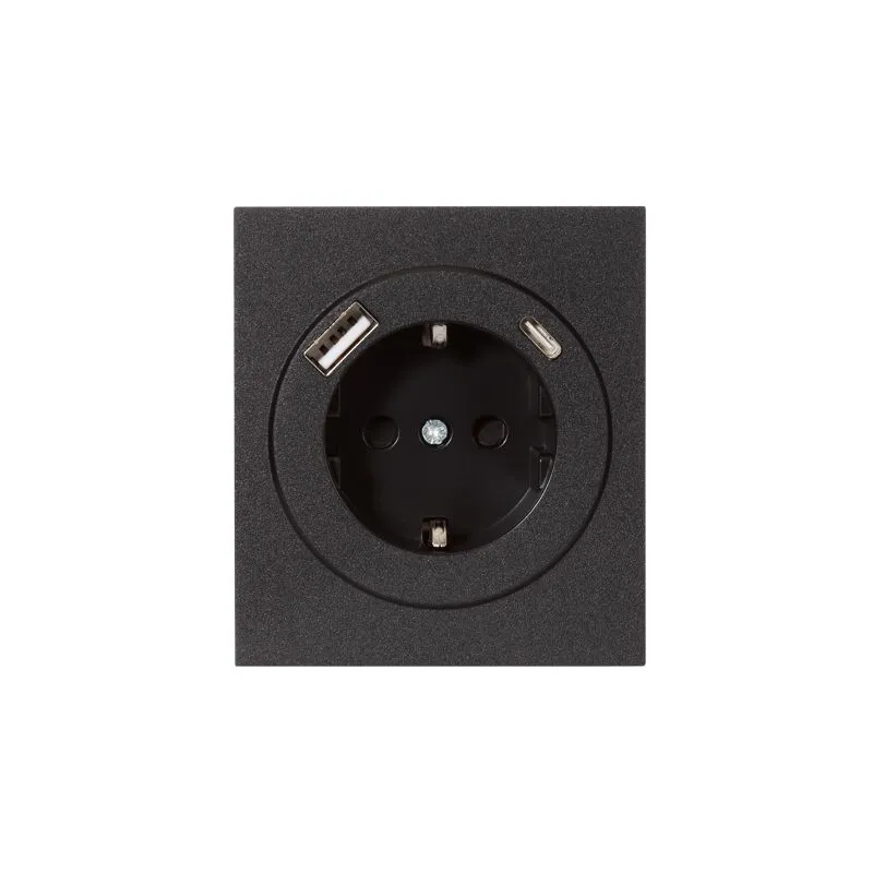 Розетка STRONG 1-ая с/з с/у з/ш 16А с USB A+C быстрой зарядки 5В/3А антрацит KRANZ