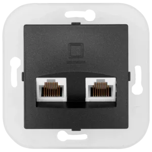 Розетка компьютерная двухместная скрытой установки (полимерный суппорт) РК216-011 графит 11406BY