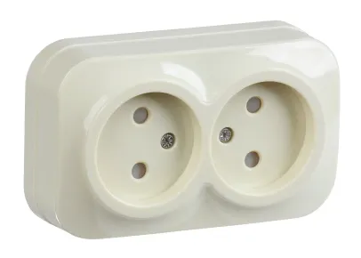 GLORY Розетка 2-местная для открытой установки без заземления с защитными шторками 10А РСш22-2-ХК кремовый IEK 