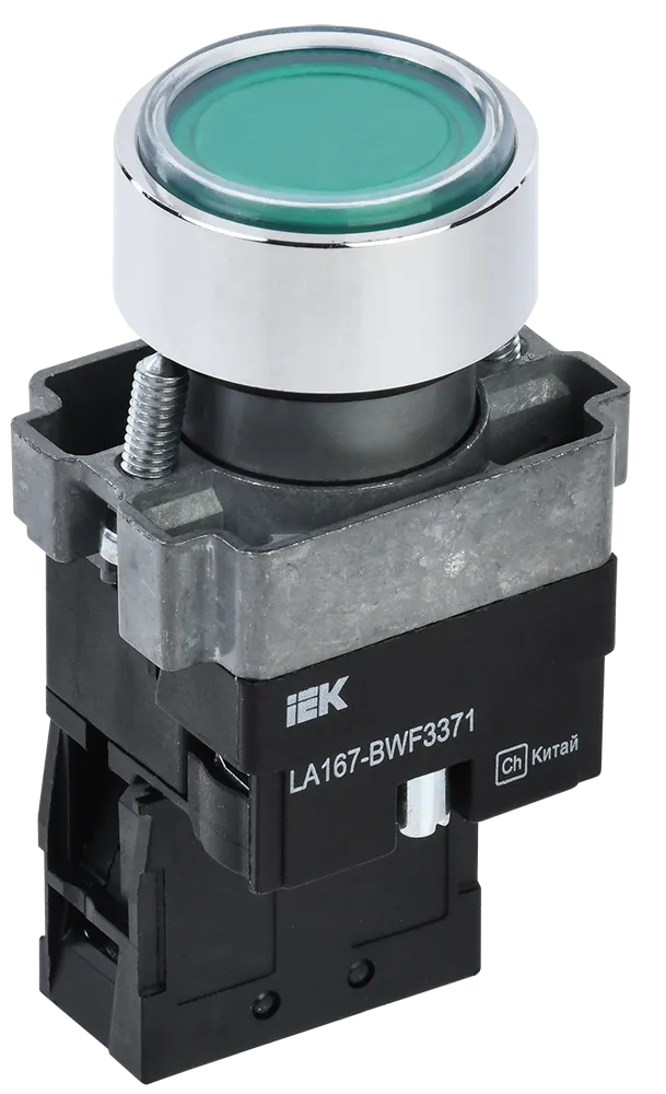 Кнопка управления LA167-BWF3371 d=22мм RC 1з с подсветкой зеленая IEK