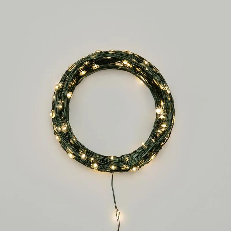 Гирлянда светодиодная Роса с контроллером 20м, 200LED, ТЕПЛЫЙ БЕЛЫЙ, IP20, 230В, зеленый провод NEON-NIGHT