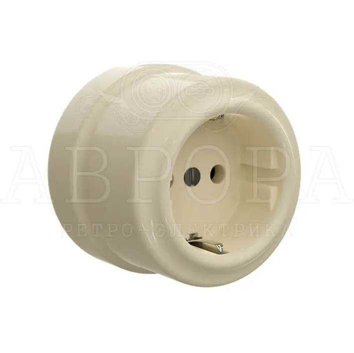 Розетка ретро с заземляющим контактом, цвет - слоновая кость - Фото 2