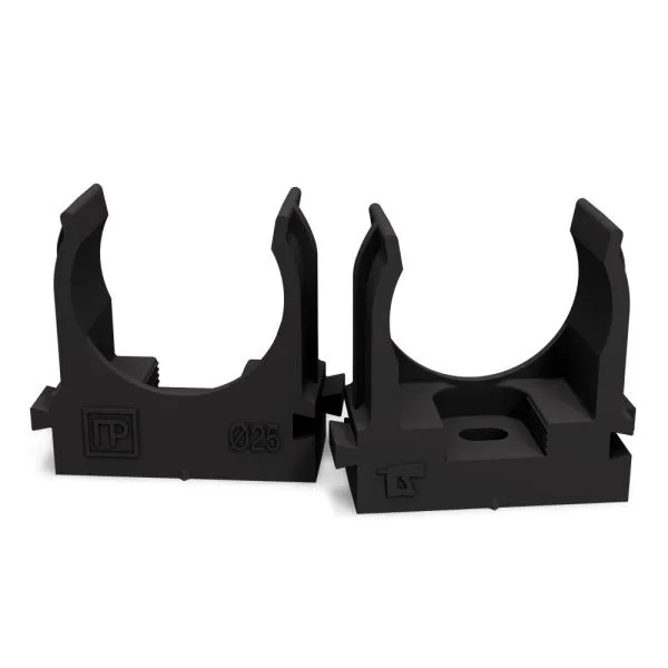 Крепеж-клипса для труб для монтажного пистолета черная в п/э d25 мм (100шт/уп) Промрукав