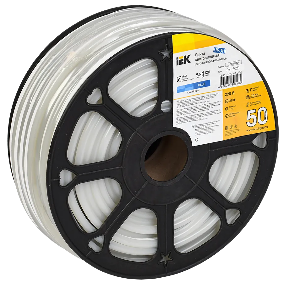 Лента светодиодная "неон" 50м LSR-2835B120-9,6-IP67-220В IEK LSR5-7-120-67-0-50