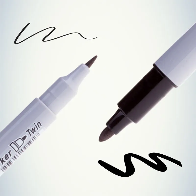 Маркер перманентный двухсторонний Multi Marker Twin 2мм/1мм, черный, пулевидный Crown - Фото 2