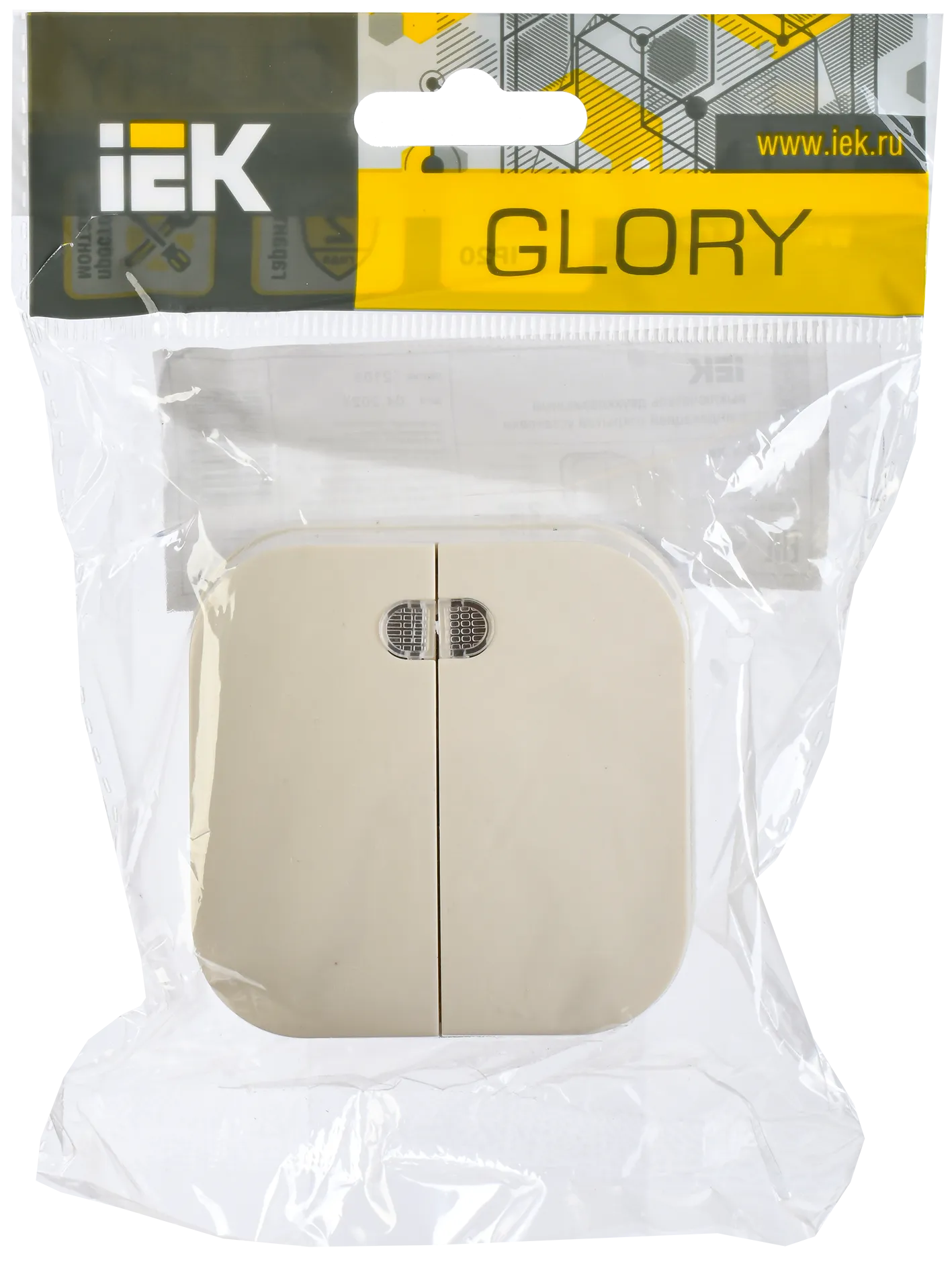 GLORY Выключатель 2-клавишный для открытой установки с индикацией 10А ВС20-2-1-ХК кремовый IEK - Фото 2