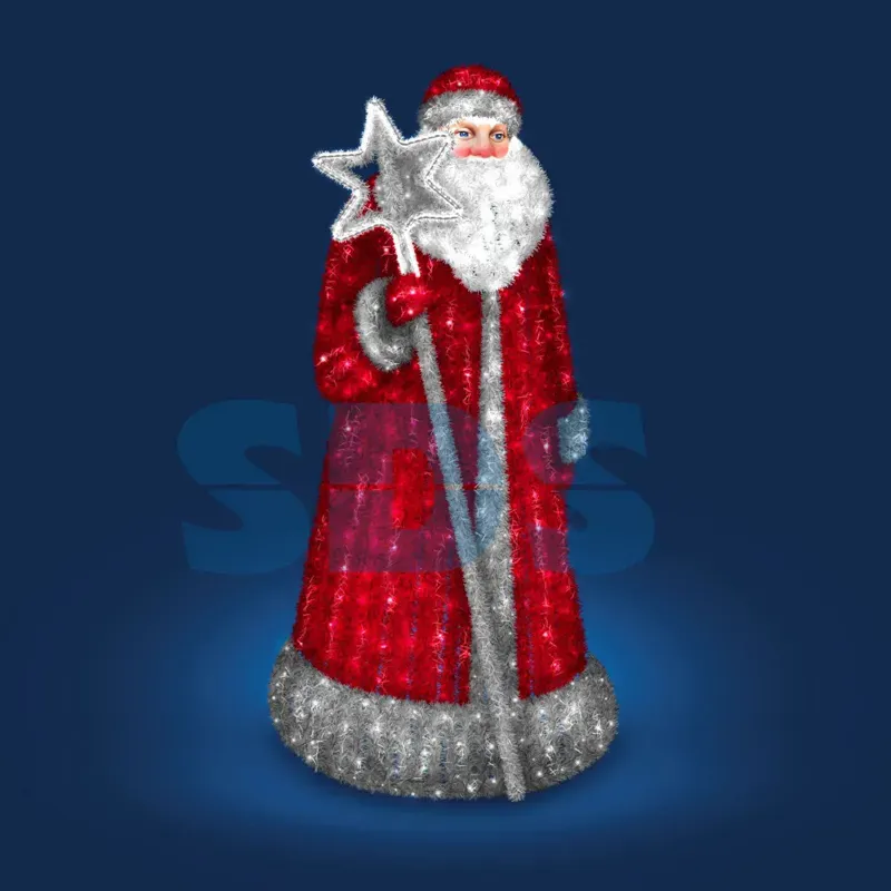 Декоративная 3D фигура Дед Мороз в мишуре 200 см 501-538