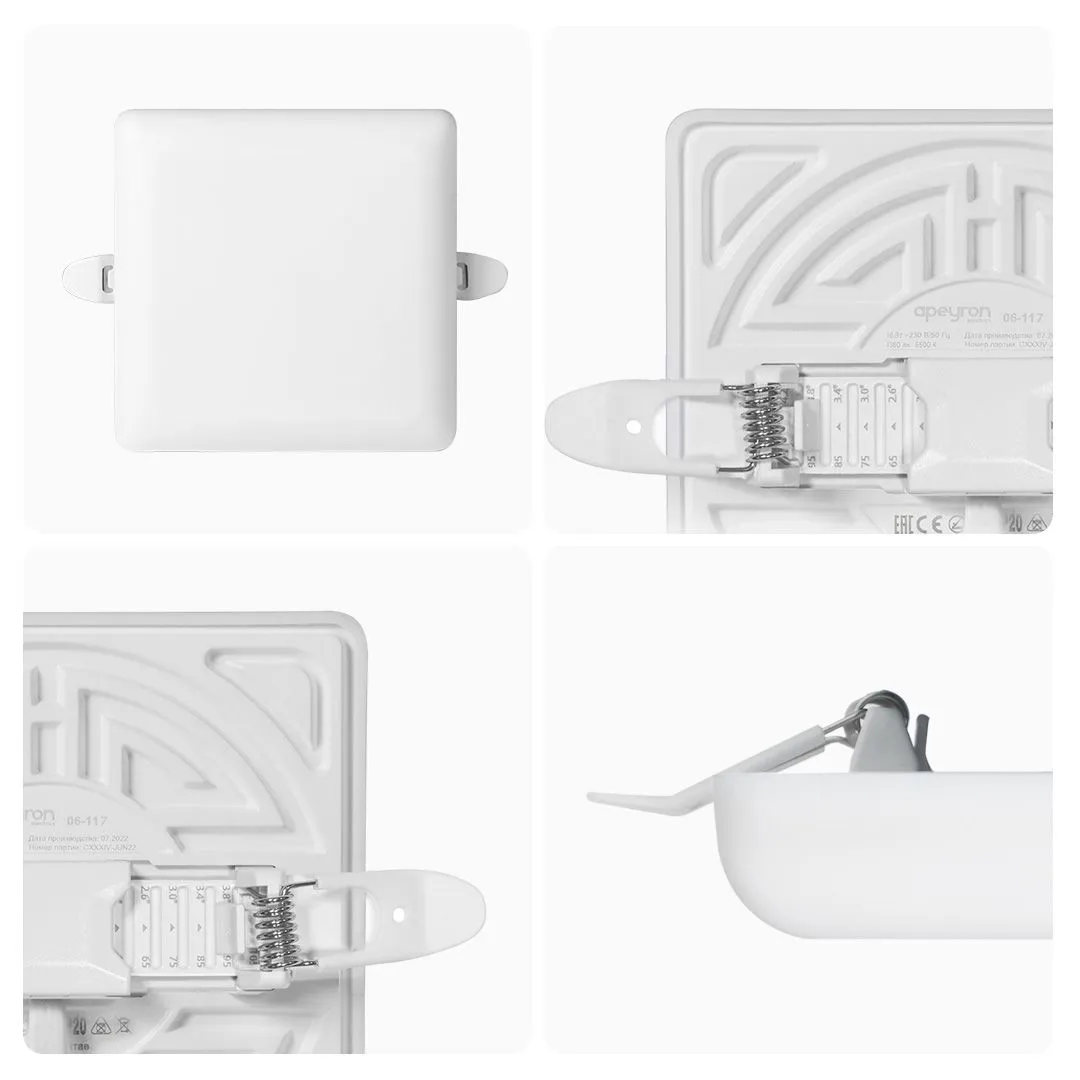 Панель светодиодная встраиваемая безрамочная FLP, 16Вт (12Вт+4Вт), 230В/50Гц, 1360лм, 6500К, IP20, 1 - Фото 12