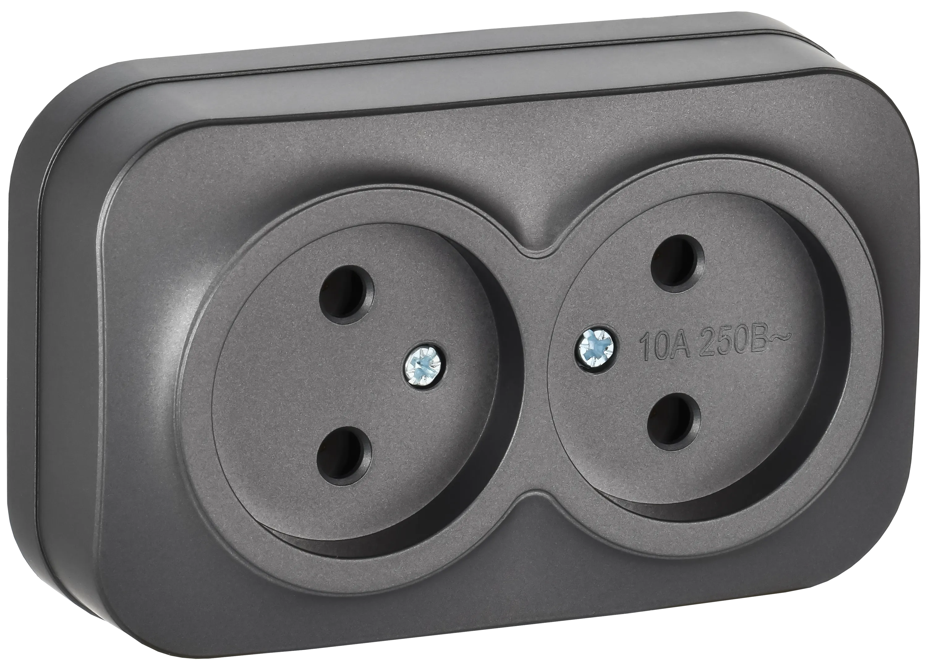 GLORY Розетка 2-местная для открытой установки без заземления без защитных шторок 10А РС22-2-ХСм сталь матовый IEK ERH20-K46M-10