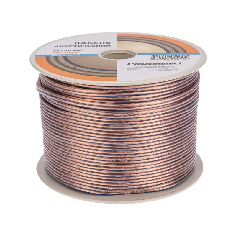 Кабель акустический 2х1,00мм², прозрачный BLUELINE, 100м PROconnect - Фото 2