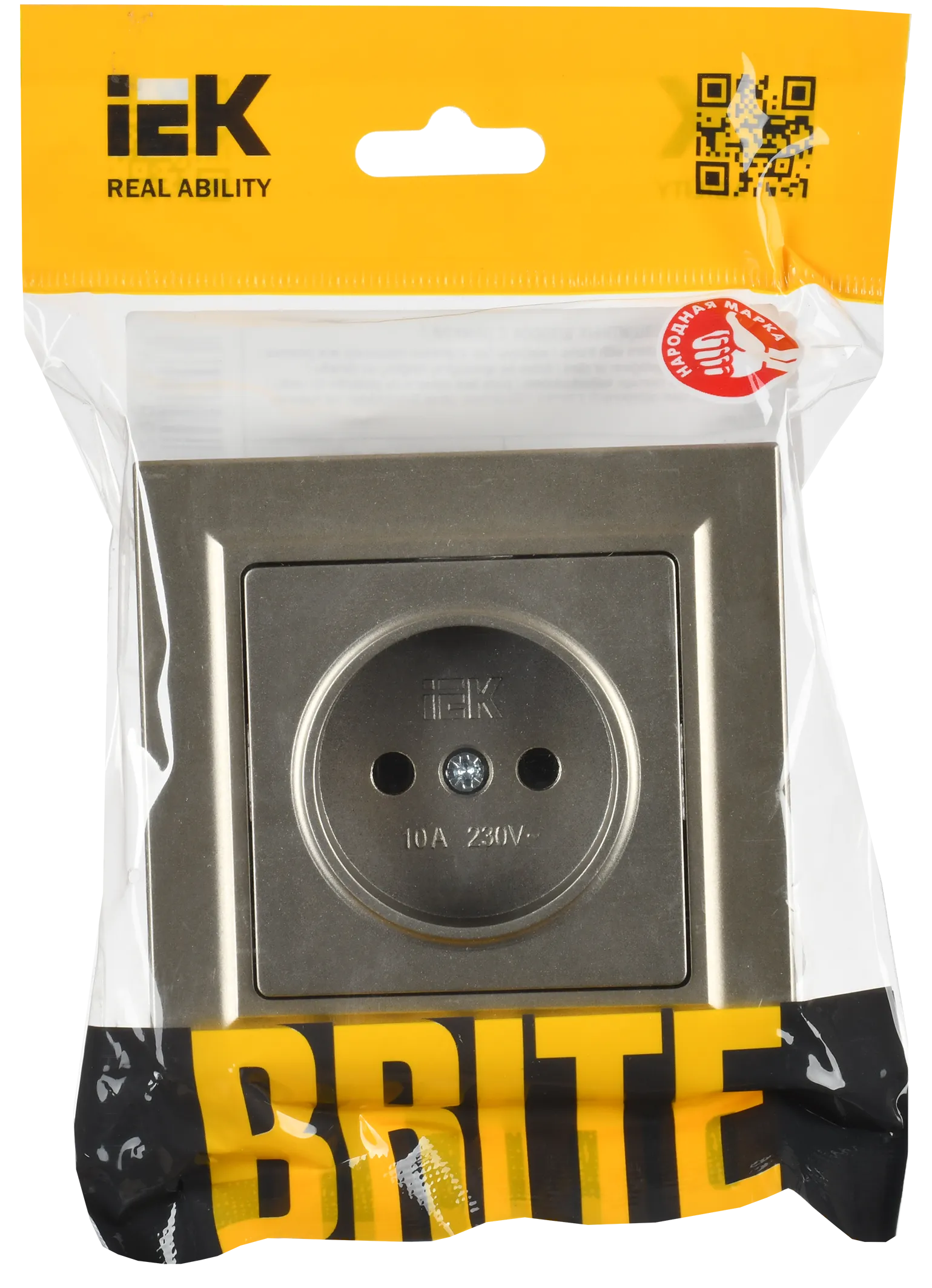 BRITE Розетка 1-местная без заземления без защитных шторок 10А в сб. РСР10-1-0-БрШ шампань IEK - Фото 2