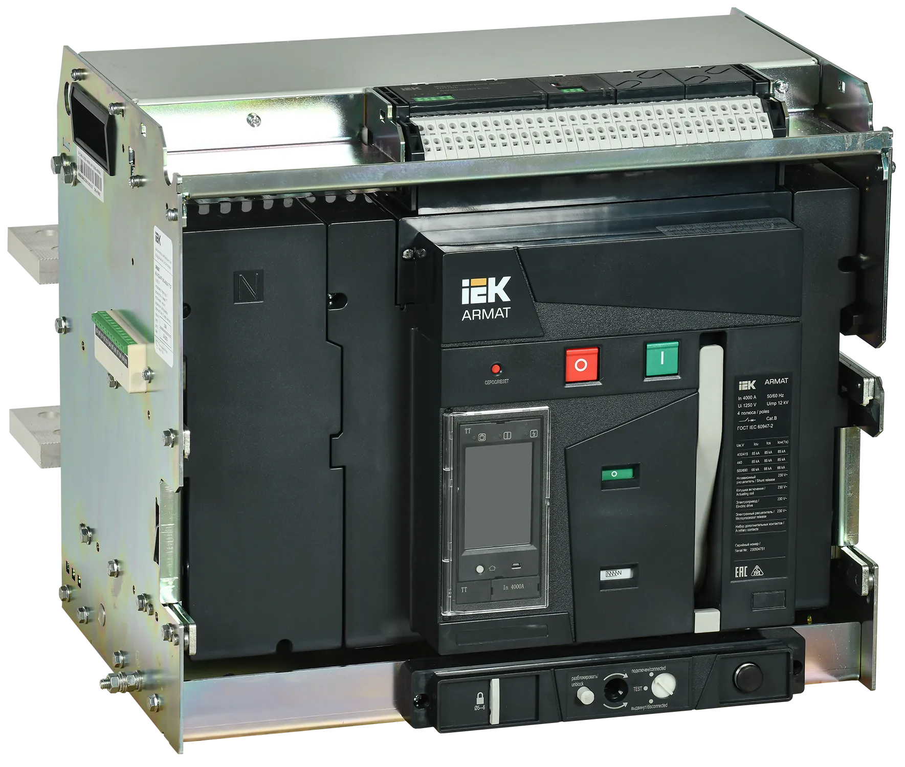 ARMAT AR-A4S TT40 4P W HR Выключатель автоматический воздушный 85кА расцепитель TT 4000А 4P выдвижной с аксессуарами ~220-240В: реле отключения, реле 
