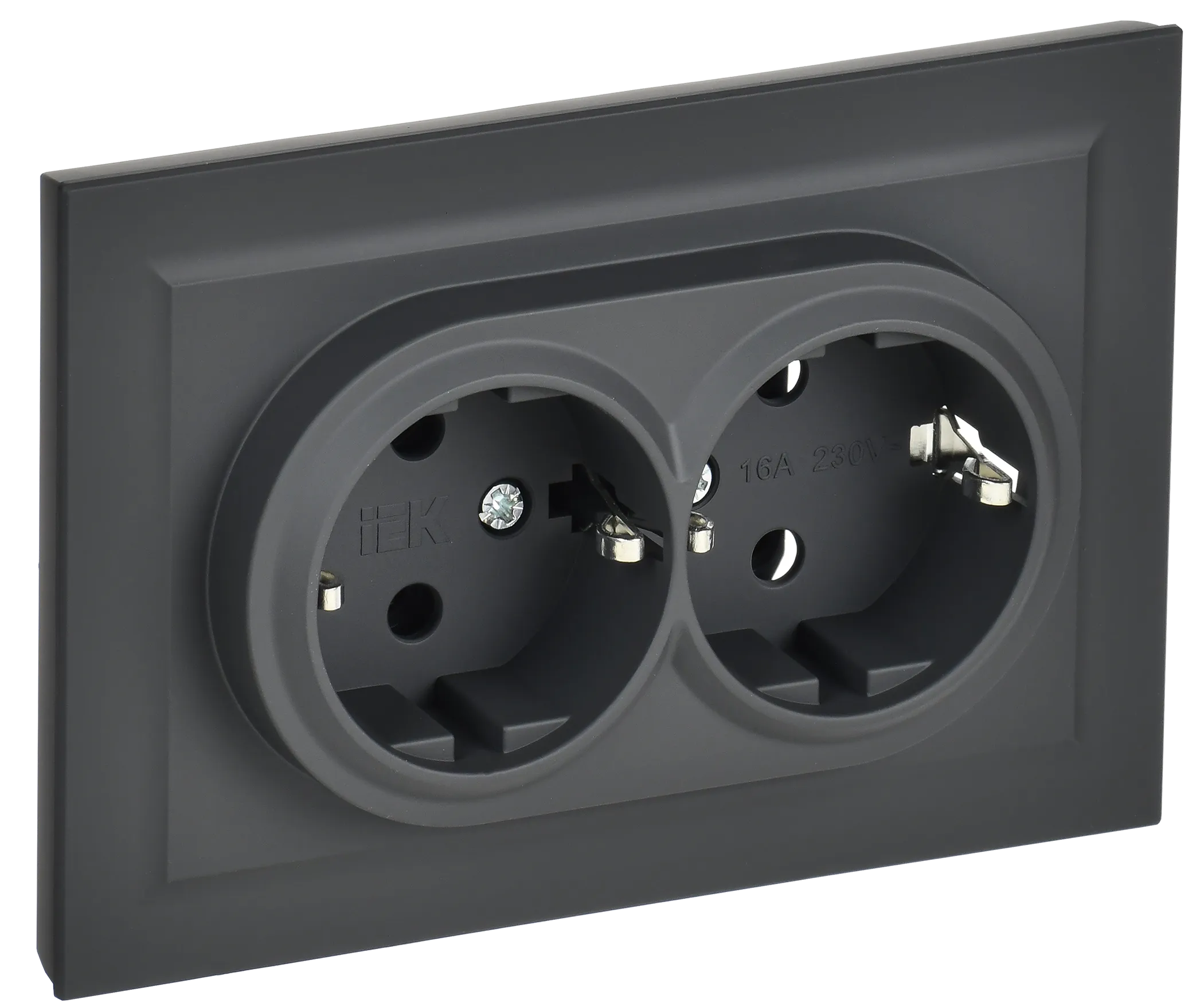 BRITE Розетка 2-местная с заземлением без защитных шторок 16А в сборе РС12-3-БрГ графит IEK BR-R21-16-K53-F
