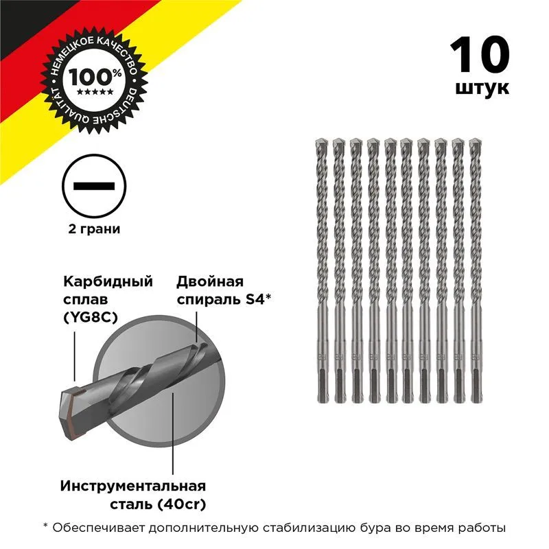 Бур по бетону 8x160x100мм SDS PLUS (10 шт) KRANZ KR-91-0012-4