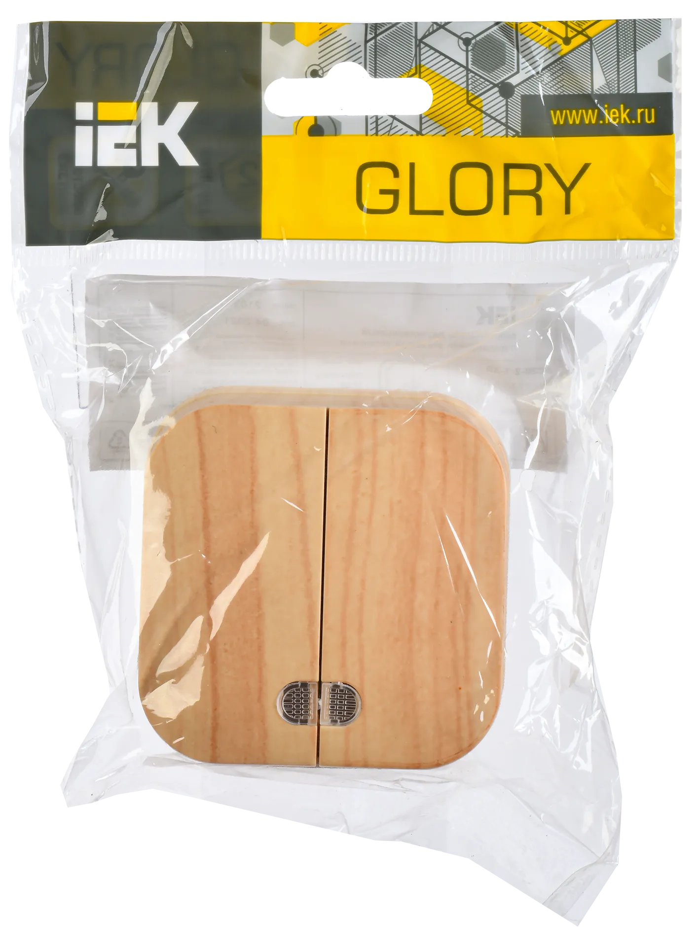 GLORY Выключатель 2-клавишный для открытой установки с индикацией 10А ВС20-2-1-ХС сосна IEK - Фото 2