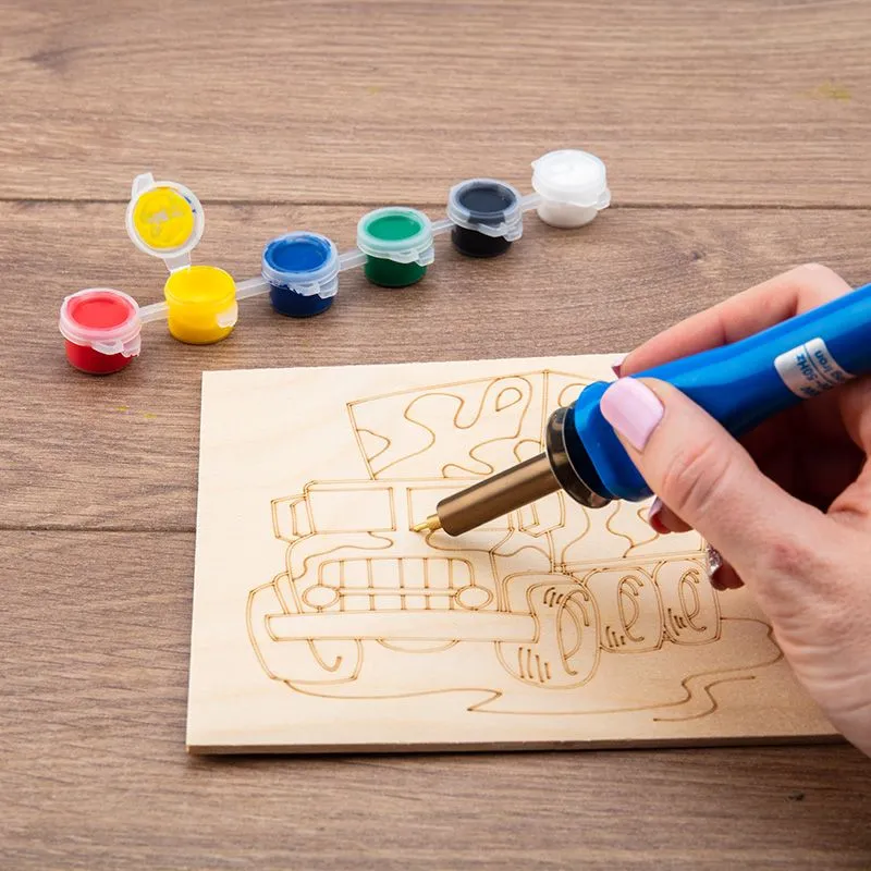 Выжигатель (набор паяльник - выжигатель), пирограф, 30Вт, 230В, 7 насадок + подставка + кисточка + краски, блистер REXANT - Фото 2