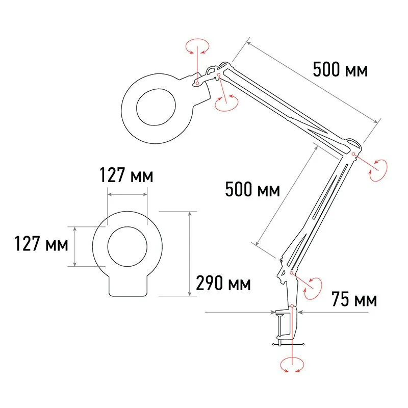 Лупа на струбцине круглая 8D с подсветкой и крышкой, ø127мм, белая (6025,BO) REXANT - Фото 5