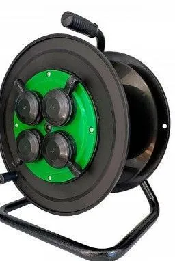 Удлинитель на катушке (пластик) УХ3-16-4-50-К УХЛ2, 4 гнезда с заземлением и крышками, ПВС 3х1,5 50м, 16А, IP44 DEKRON