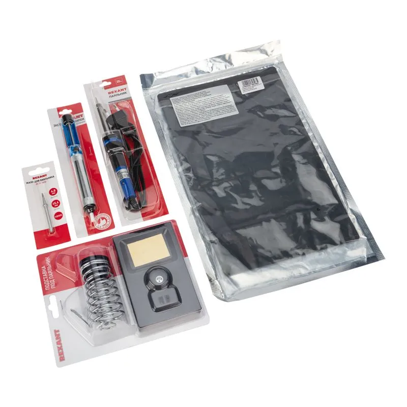 Набор К21 для пайки продвинутый 2 (паяльник, сменное жало, подставка, экстрактор, коврик) REXANT - Фото 3