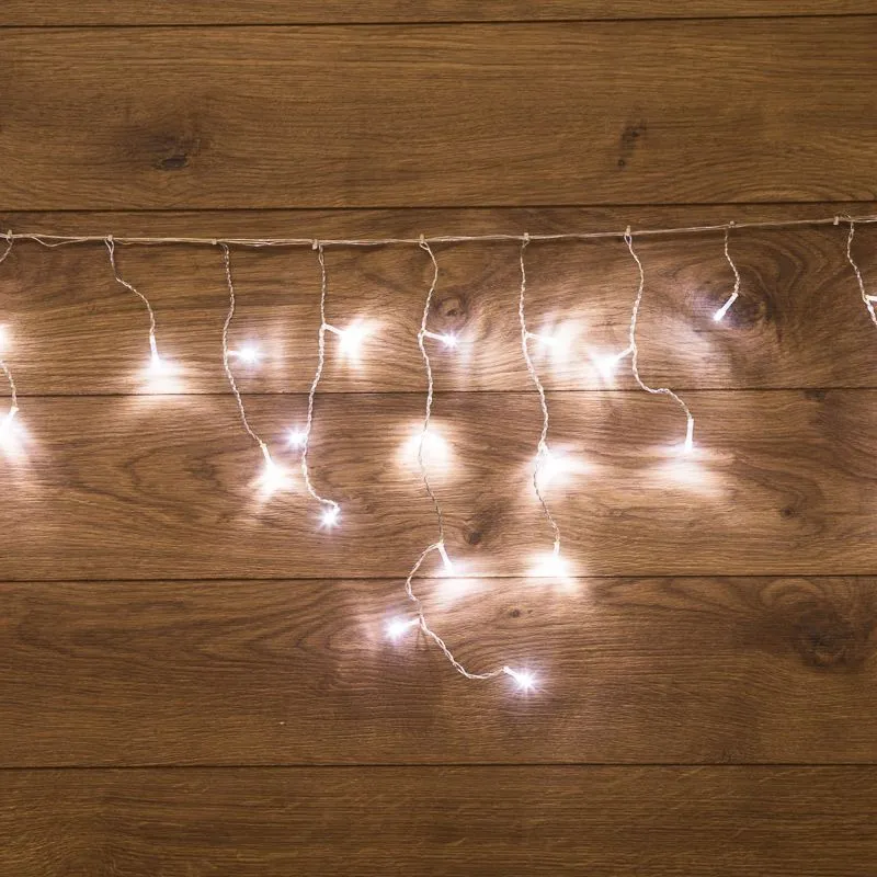 Гирлянда Бахрома (Айсикл), 1,8х0,5м, 48 LED БЕЛЫЕ, прозрачный ПВХ, IP20, свечение с динамикой, 230В, не соединяется 255-015