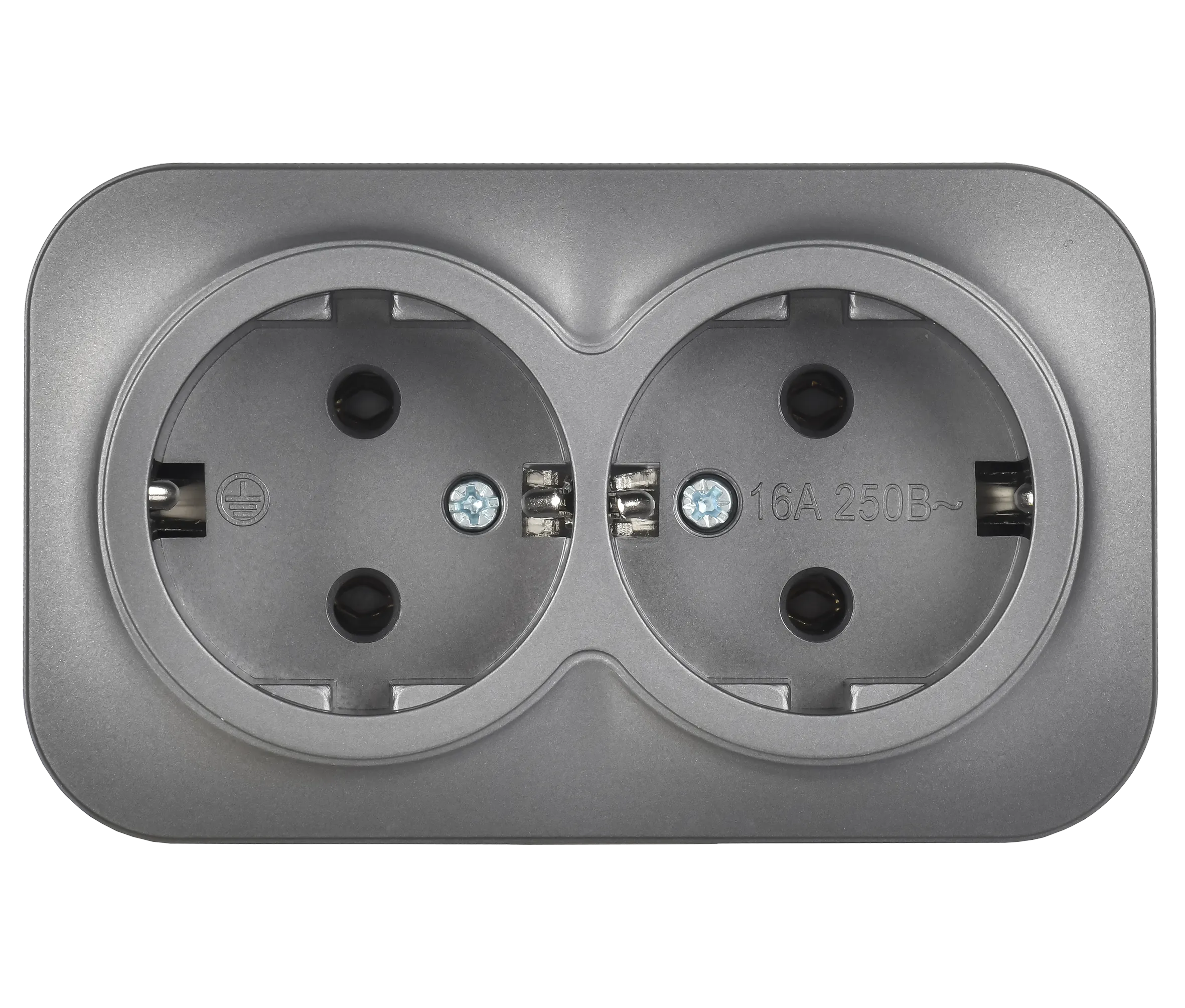 GLORY Розетка 2-местная для открытой установки с заземлением без защитных шторок 16А РС22-3-ХСм сталь матовый IEK - Фото 4