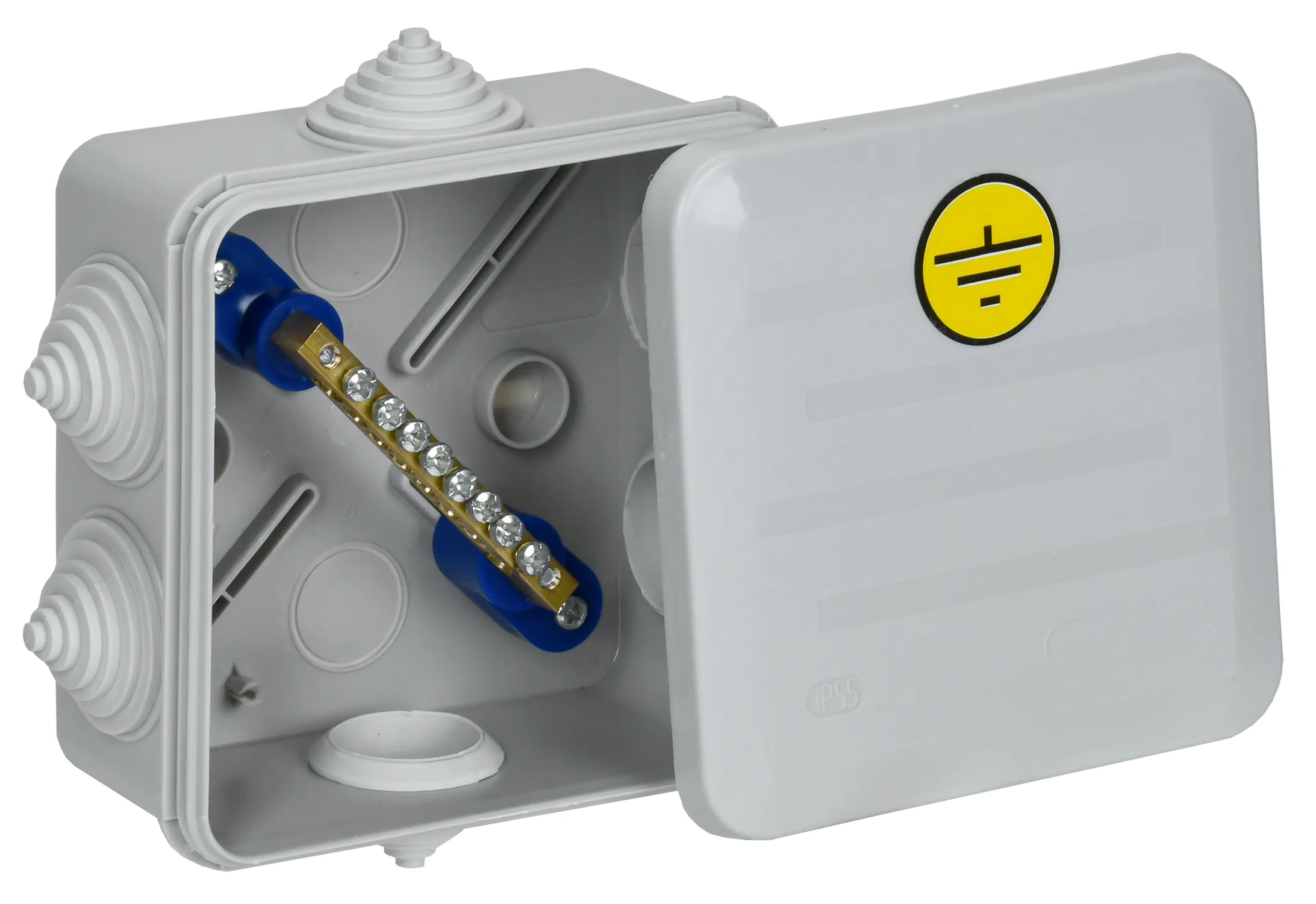 Коробка уравнивания потенциалов КУП 100х100х50мм IP55 КМ41361 безгалогенная (HF) 6 гермовводов (RAL 7035) IEK UKO21-100-100-050-K41-55U