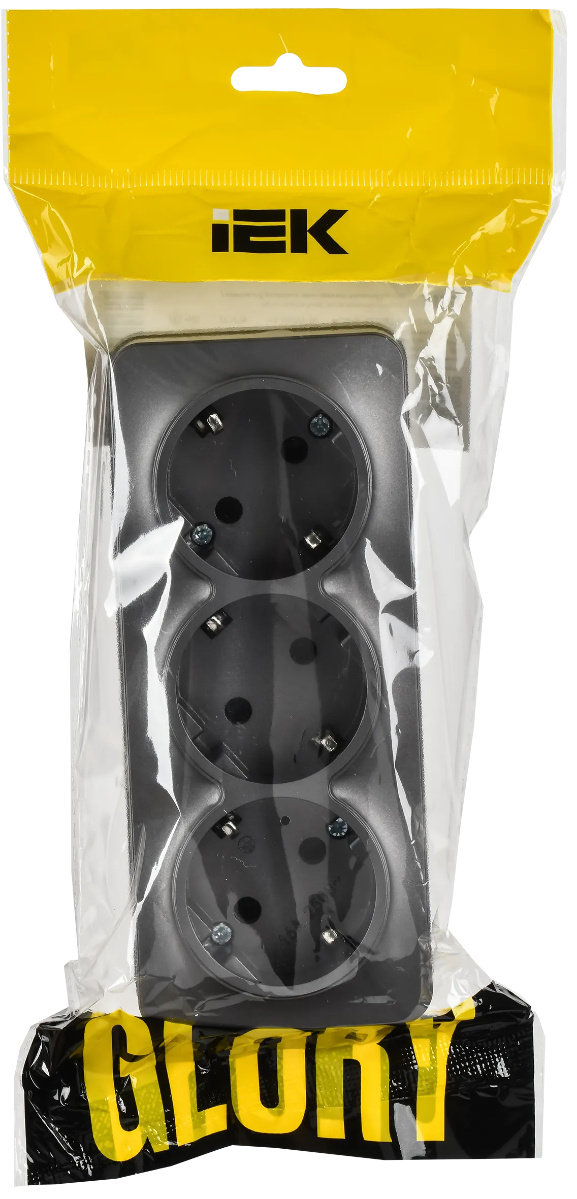 GLORY Розетка 3-местная для открытой установки с заземлением без защитных шторок 16А РС23-3-ХСм сталь матовый IEK - Фото 2