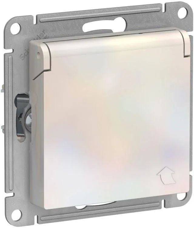 Розетка 1-м СП AtlasDesign 16А IP20 с заземл. защ. шторки с крышкой механизм жемчуж. SE ATN000446