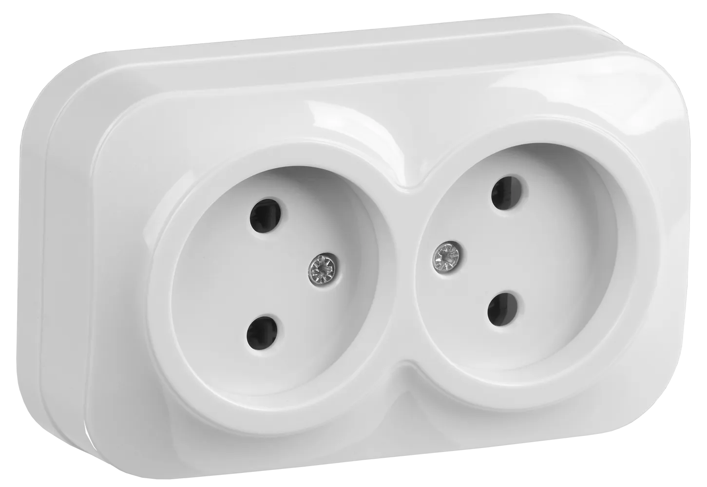 GLORY Розетка 2-местная для открытой установки без заземления без защитных шторок 10А РС22-2-ХБ белый IEK