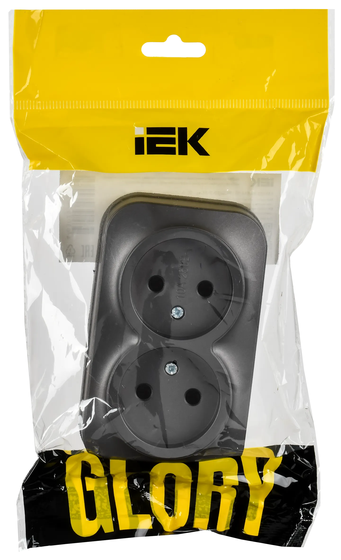 GLORY Розетка 2-местная для открытой установки без заземления без защитных шторок 10А РС22-2-ХСм сталь матовый IEK - Фото 2