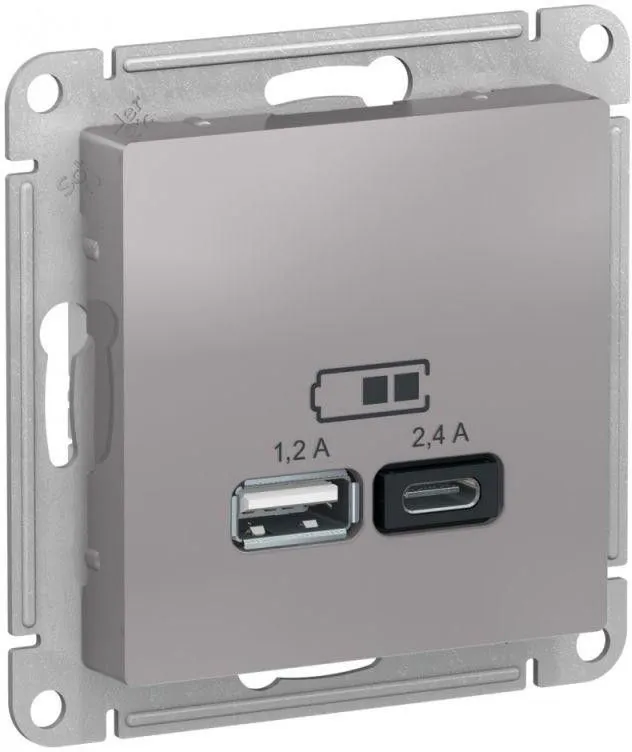 Розетка USB AtlasDesign тип A+C 5В/2.4А 2х5В/1.2А механизм алюм. SE ATN000339