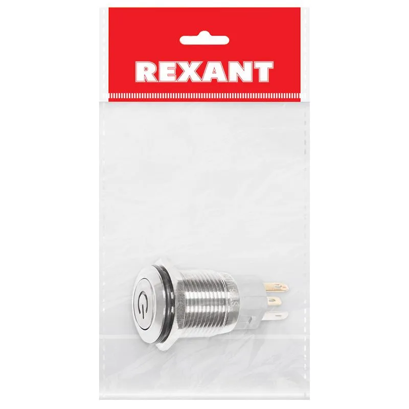 Кнопка антивандальная Ø16 12В(LED) Б/Фикс (5с) OFF-(ON)/ON-(OFF) плоская подсв/синяя POWER (A-16-F5) - Фото 3