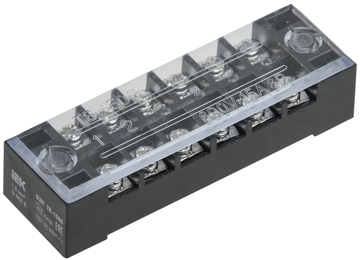 Блок зажимов наборный БЗН ТВ-1506 1,5мм2 15А 6 пар IEK