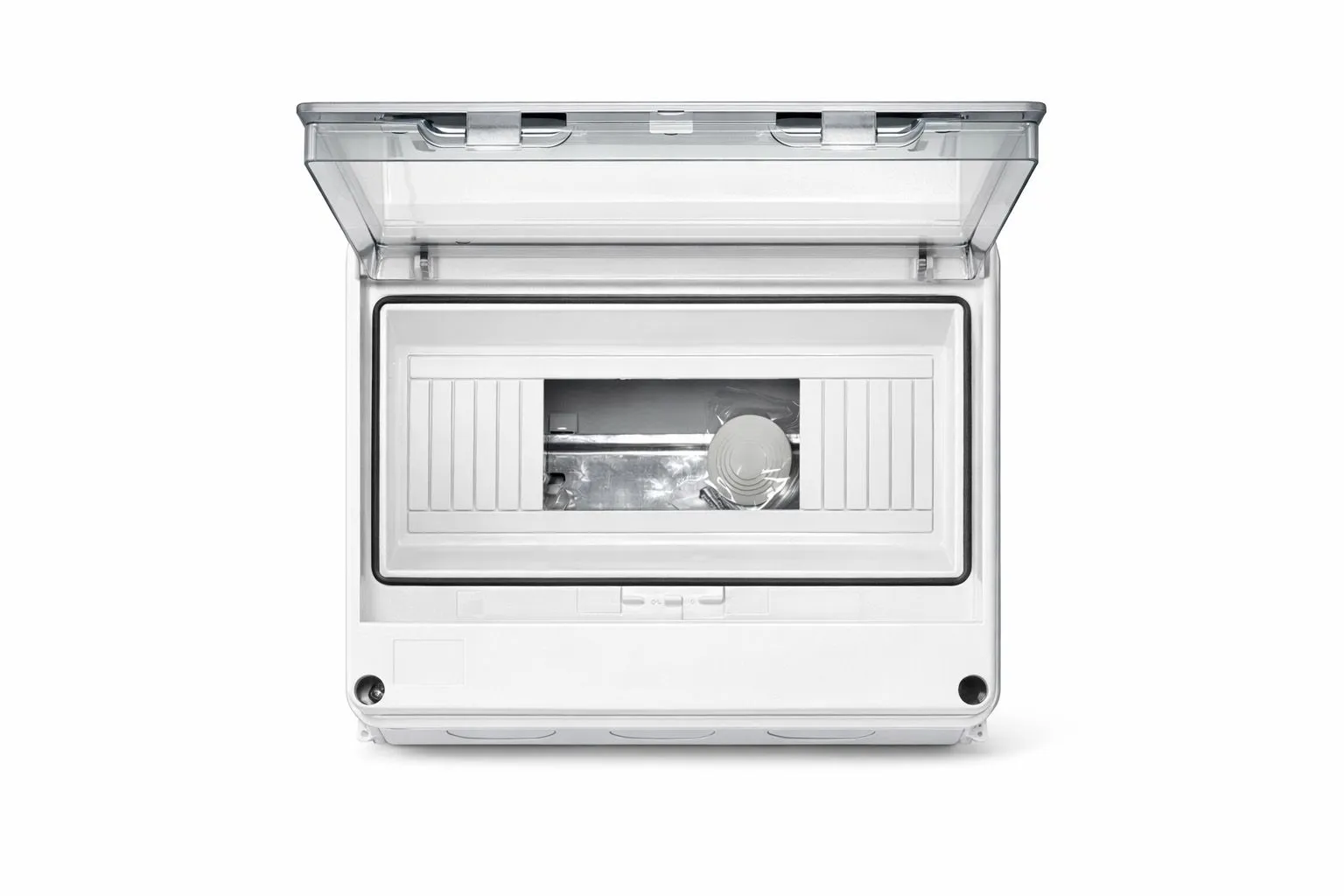 Корпус пластиковый СЕРЫЙ ЩРН-ПГ-12, черная прозрачная дверь IP65, DEKRON - Фото 2