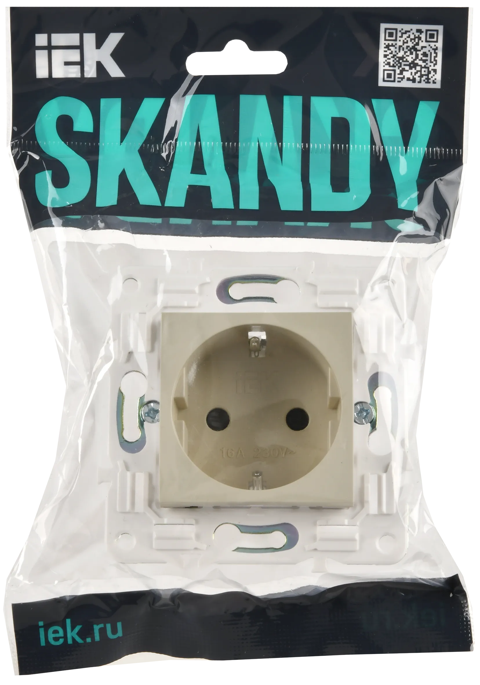 SKANDY Розетка с заземлением с защитными шторками 16А SK-R04B бежевый IEK для электромонтажа - Фото 2