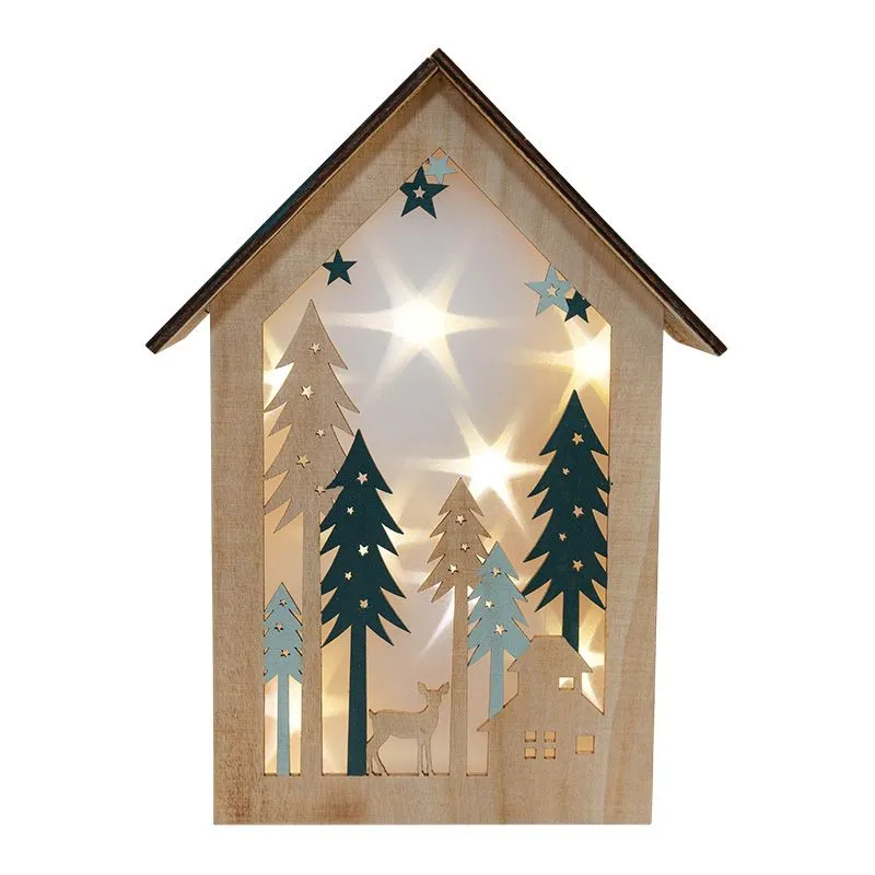 Деревянная фигурка с подсветкой Домик в лесу 19х6х26 см - Фото 3