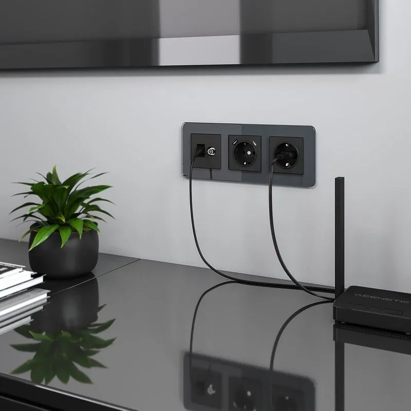 Розетка ТВ+Ethernet RJ-45 6 cat.(черный матовый) Werkel - Фото 2