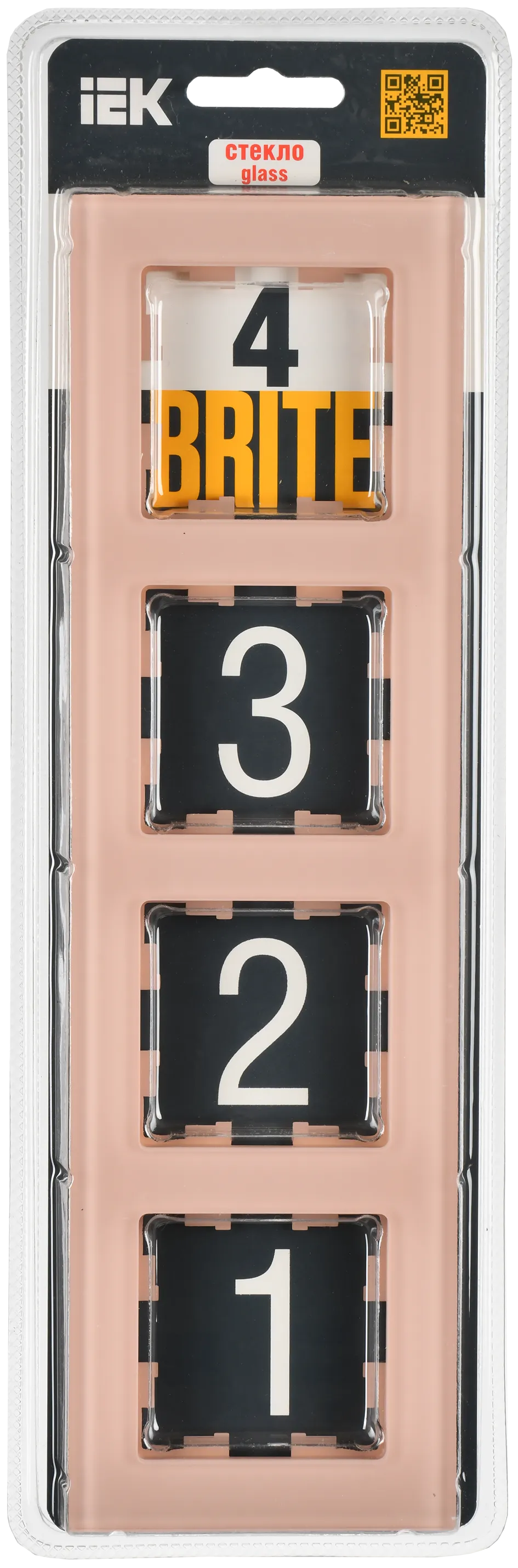 BRITE Рамка 4-местная РУ-4-2-БрП стекло персиковый матовый IEK - Фото 2