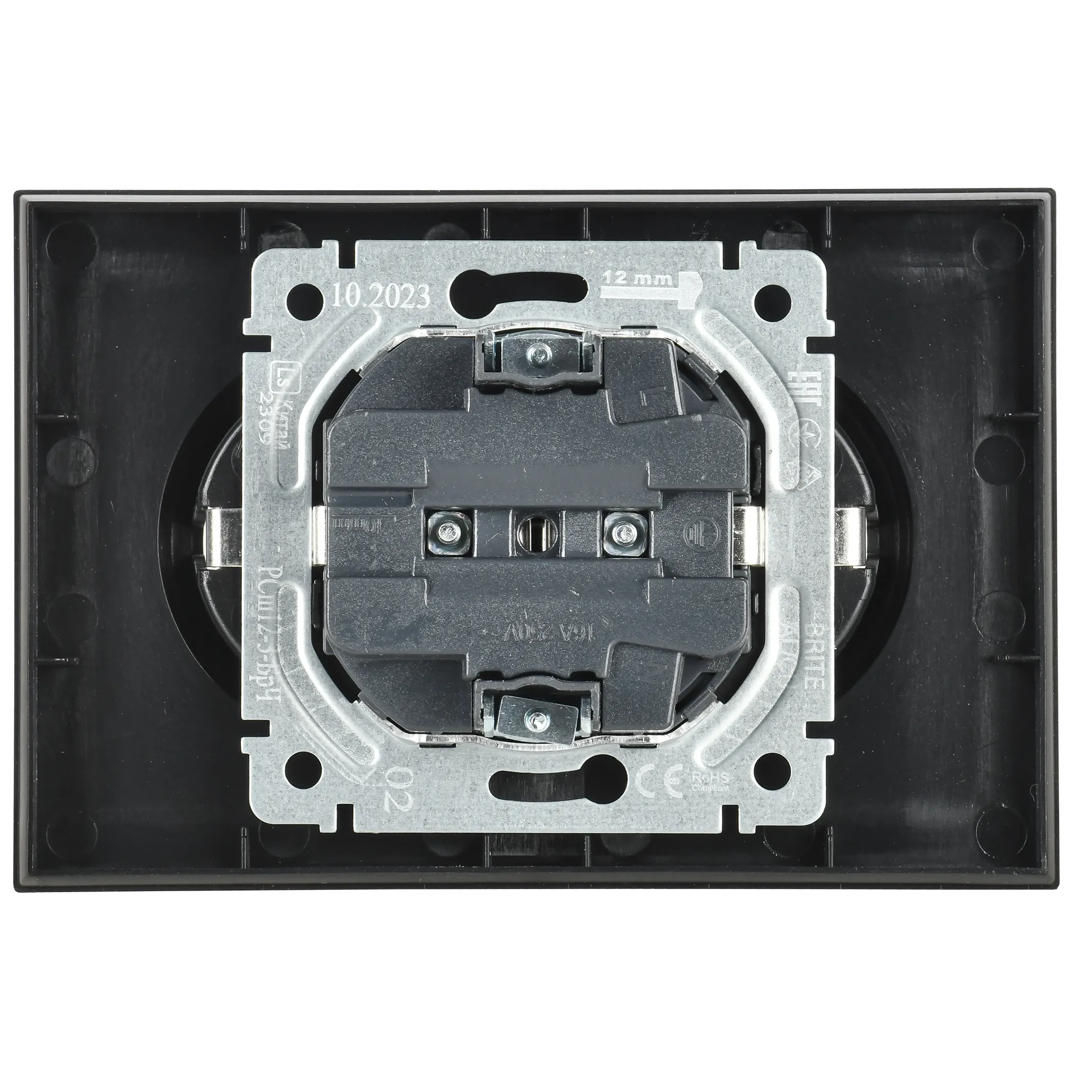 BRITE Розетка 2-местная с заземлением без защитных шторок 16А в сборе РС12-3-БрЧ черный IEK - Фото 2