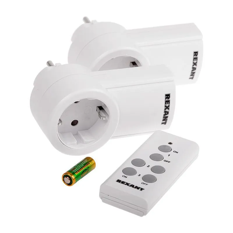 Радиоуправляемая  розетка c пультом RX-002 (один пульт, две розетки) 10А/30м REXANT 10-6025