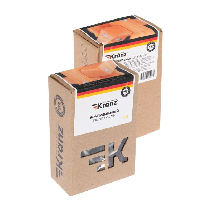 Болт мебельный KRANZ DIN 603, 6х50, короб (50 шт./уп.) - Фото 3